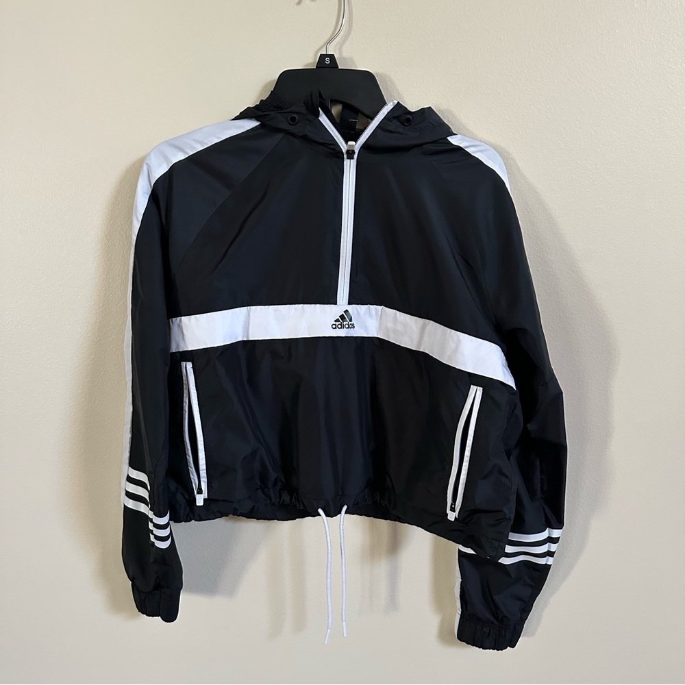 Adidas Women's Black and White Windbreaker Jacket